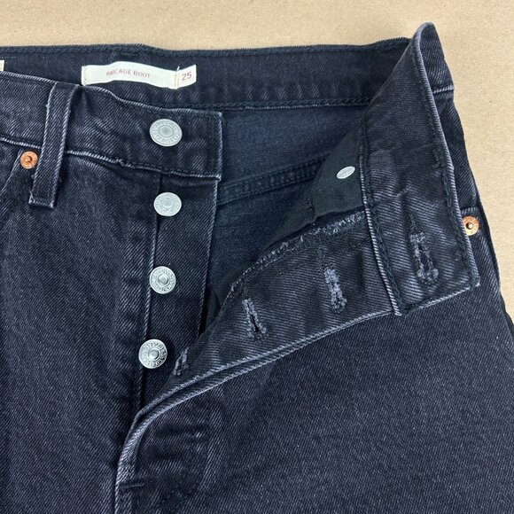 Levi's Ribcage Boot Button Fly Jeans Womens 25 Black Cotton Elastane - Picture 3 of 11